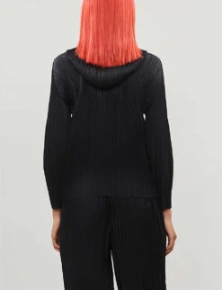 Open-front Pleated Knitted Jersey Hoody -Selfridges Store 1050 78050774 PP98JC401 BLACK ALT02