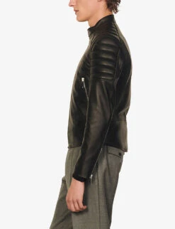 Sandro Stand-collar Leather Jacket -Selfridges Store 74 10081 SHPBL00240 BLACK ALT02