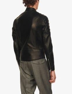Sandro Stand-collar Leather Jacket -Selfridges Store 74 10081 SHPBL00240 BLACK ALT03
