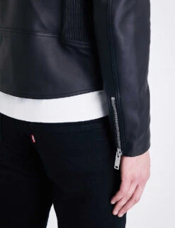 Sandro Stand-collar Leather Jacket -Selfridges Store 74 10081 SHPBL00240 BLACK ALT04