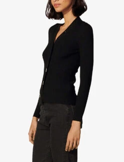 Sandro Gabrielle Ribbed Knitted Cardigan -Selfridges Store 786 10081 SFPCA00118 BLACK ALT02