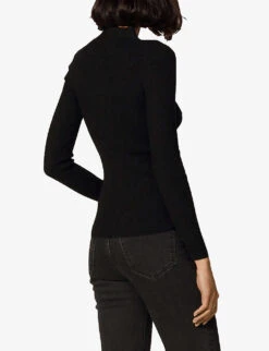 Sandro Gabrielle Ribbed Knitted Cardigan -Selfridges Store 786 10081 SFPCA00118 BLACK ALT03
