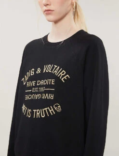 Zadig & Voltaire Logo-embellished Cotton-jersey Sweatshirt 9 Zadig & Voltaire Logo-embellished Cotton-jersey Sweatshirt -Selfridges Store R00007893 NOIR ALT03