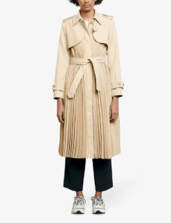 Sandro Vino Belted Satin-crepe Coat -Selfridges Store R00059623 BEIGE ALT01