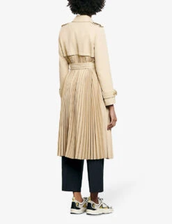 Sandro Vino Belted Satin-crepe Coat -Selfridges Store R00059623 BEIGE ALT03