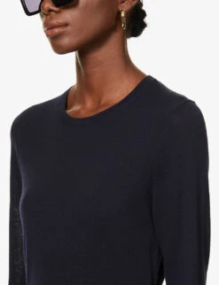 Joseph Round-neck Fine Merino-wool Jumper -Selfridges Store R03658528 NAVY ALT03