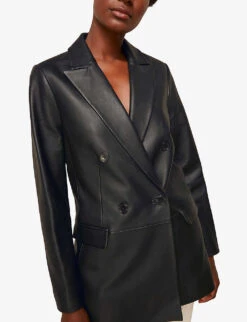 Whistles Aliza Double-breasted Leather Blazer -Selfridges Store R03692850 BLACK ALT02