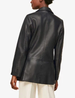 Whistles Aliza Double-breasted Leather Blazer -Selfridges Store R03692850 BLACK ALT03