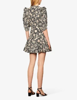 Sandro Audrey Floral-embroidered Cotton Mini Dress -Selfridges Store R03697082 NOIRGRIS ALT02