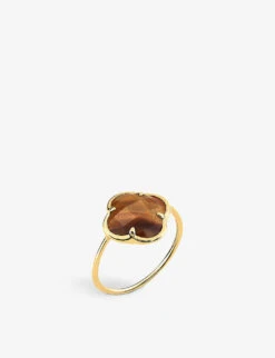 Morganne Bello Clover 18ct Yellow Gold And 2.81ct Tiger Eye Ring