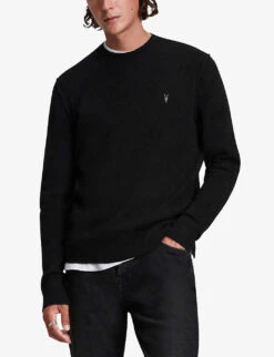 AllSaints Statten Crewneck Wool-blend Jumper -Selfridges Store R03750678 BLACK ALT04