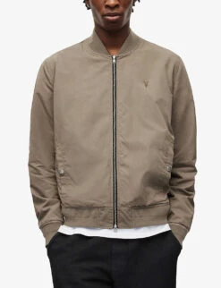 AllSaints Bassett Ramskull-embroidery Cotton Bomber Jacket -Selfridges Store R03760160 BAYLEAFTAUPE ALT04