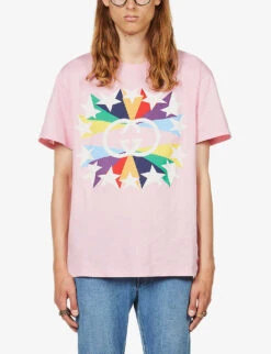 Gucci Stars Oversized Cotton-jersey T-shirt -Selfridges Store R03765559 SUGARPINKMC ALT02