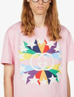 Gucci Stars Oversized Cotton-jersey T-shirt -Selfridges Store R03765559 SUGARPINKMC ALT04