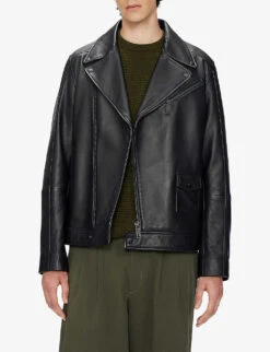 Ted Baker Carve Oversized Leather Biker Jacket -Selfridges Store R03823327 BLACK ALT02