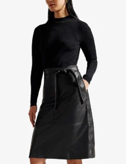 Ted Baker Alltaa Knitted And Faux-leather Midi Dress -Selfridges Store R03825235 BLACK ALT02