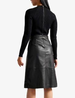 Ted Baker Alltaa Knitted And Faux-leather Midi Dress -Selfridges Store R03825235 BLACK ALT03