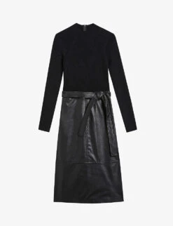 Ted Baker Alltaa Knitted And Faux-leather Midi Dress