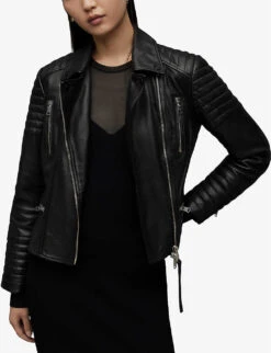 AllSaints Leoni Slim-fit Leather Biker Jacket -Selfridges Store R03837230 BLACK ALT02