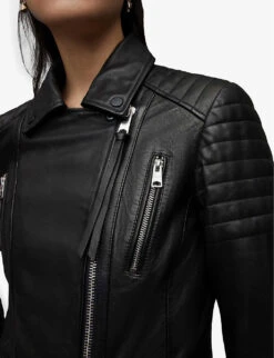 AllSaints Leoni Slim-fit Leather Biker Jacket -Selfridges Store R03837230 BLACK ALT04