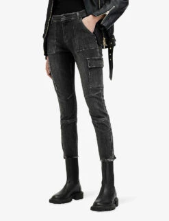 AllSaints Duran Cargo Skinny-leg Stretch-denim Jeans -Selfridges Store R03842372 WASHEDBLACK ALT02