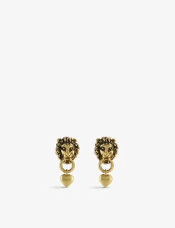 Gucci Lion Head Brand-embossed Brass Drop Earrings