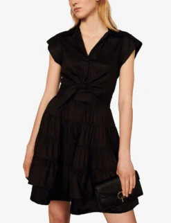 Sandro Fifi Ruffled Cotton Mini Dress -Selfridges Store R03878225 NOIRGRIS ALT02