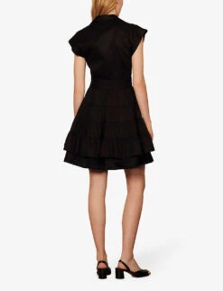 Sandro Fifi Ruffled Cotton Mini Dress -Selfridges Store R03878225 NOIRGRIS ALT03