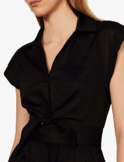 Sandro Fifi Ruffled Cotton Mini Dress -Selfridges Store R03878225 NOIRGRIS ALT04