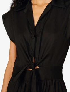 Sandro Fifi Ruffled Cotton Mini Dress -Selfridges Store R03878225 NOIRGRIS ALT05