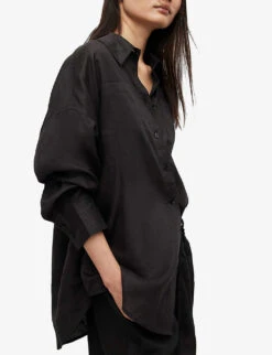 AllSaints Inez Oversized-fit Linen Shirt -Selfridges Store R03885691 BLACK ALT02