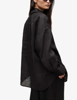 AllSaints Inez Oversized-fit Linen Shirt -Selfridges Store R03885691 BLACK ALT03