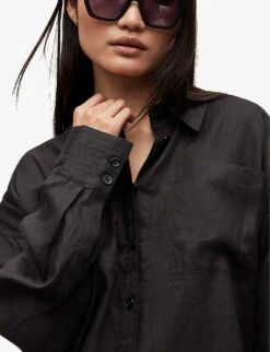 AllSaints Inez Oversized-fit Linen Shirt -Selfridges Store R03885691 BLACK ALT04