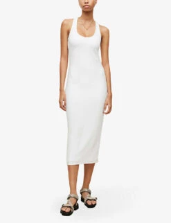 AllSaints Maki Bodycon Stretch-woven Midi Dress -Selfridges Store R03897504 OPTICWHITE ALT02