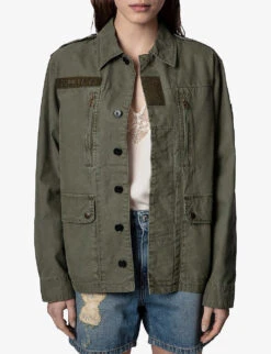 Zadig & Voltaire Kid Lave Patch-pocket Cotton-blend Jacket -Selfridges Store R03909855 KAKI ALT02