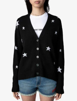 Zadig & Voltaire Mirka Star-pattern Cashmere Cardigan -Selfridges Store R03910123 NOIR ALT02