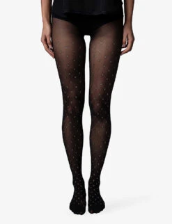Fogal X Zadig & Voltaire ZV Metallic Monogram Tights 7 Fogal X Zadig & Voltaire ZV Metallic Monogram Tights -Selfridges Store R03913726 NOIR ALT02