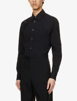 Alexander McQueen Harness Stretch-cotton Shirt -Selfridges Store R03922894 BLACK ALT02