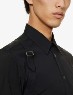 Alexander McQueen Harness Stretch-cotton Shirt -Selfridges Store R03922894 BLACK ALT04