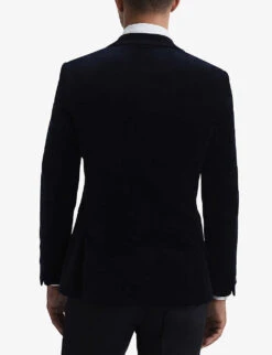 Reiss Ace Single-breasted Stretch-velvet Blazer -Selfridges Store R03924671 NAVY ALT03