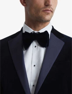 Reiss Ace Single-breasted Stretch-velvet Blazer -Selfridges Store R03924671 NAVY ALT04