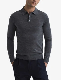 Reiss Trafford Merino Wool Polo Shirt -Selfridges Store R03925316 MIDGREYMELANG ALT02
