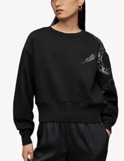 AllSaints Tempest Separo Organic Cotton-blend Sweatshirt -Selfridges Store R03925682 BLACK ALT02