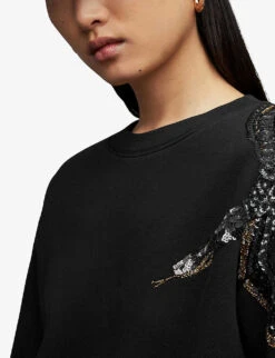 AllSaints Tempest Separo Organic Cotton-blend Sweatshirt -Selfridges Store R03925682 BLACK ALT04