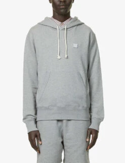 Acne Studios Fairah Face-appliqué Cotton-jersey Hoody -Selfridges Store R03941234 LIGHTGREYMELANGE ALT02