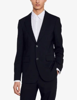 Sandro Single-breasted Virgin-wool Jacket 7 Sandro Single-breasted Virgin-wool Jacket -Selfridges Store R03947836 NOIRGRIS ALT02