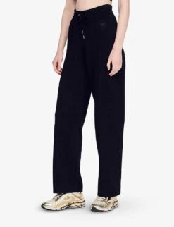 Sandro Glasgow Brand-patch Straight-leg Relaxed-fit High-rise Woven Jogging Bottoms -Selfridges Store R03947839 NOIRGRIS ALT02