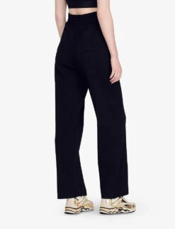 Sandro Glasgow Brand-patch Straight-leg Relaxed-fit High-rise Woven Jogging Bottoms -Selfridges Store R03947839 NOIRGRIS ALT03