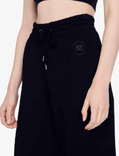 Sandro Glasgow Brand-patch Straight-leg Relaxed-fit High-rise Woven Jogging Bottoms -Selfridges Store R03947839 NOIRGRIS ALT04