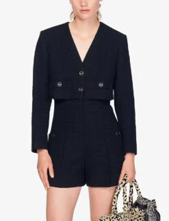 Sandro Seal Textured Tweed Playsuit -Selfridges Store R03947922 NOIRGRIS ALT03